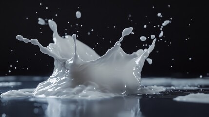 Poster - Dynamic splash of milk studio setup photography dark background close-up shot artistic expression for visual impact