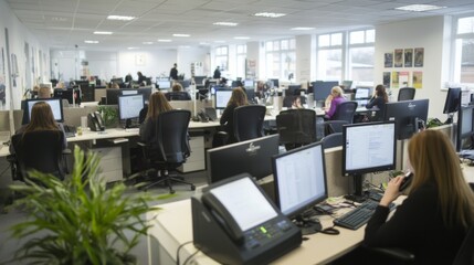 Poster - Office work environment team collaboration modern office digital workspace bright atmosphere professional setting productivity focus