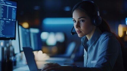 Poster - Cybersecurity specialist analyzing data corporate office digital workspace high-tech environment focused perspective cyber safety insights