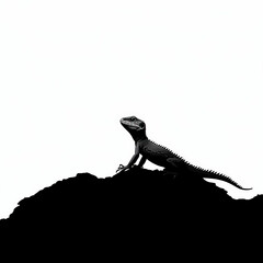 Wall Mural - Lizard Silhouette, Black And White Illustration Isolated On White Background