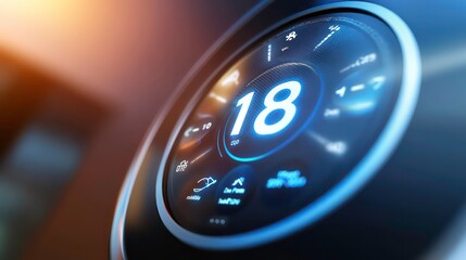 Poster - A close-up of a digital thermostat displaying 18 degrees Celsius.