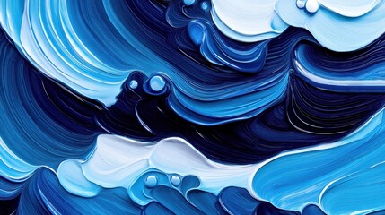 Wall Mural - vibrant blue and white abstract waves texture with flowing movement.