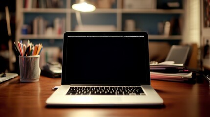 Poster - laptop computer mockup and accessories on a white desk in a modern office. Office workspace
