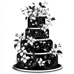 Canvas Print - Wedding Cake Silhouette, Black And White Illustration Isolated On White Background