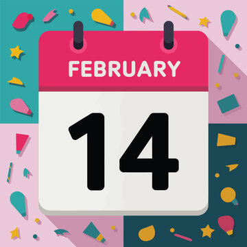 Vibrant and colorful calendar page highlighting February 14th