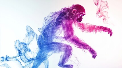 Naklejka na meble monkey figure composed of geometric shapes and vibrant energy particles,