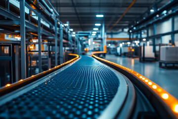 Poster - Production line for chicken fillet processing in a modern facility at dawn