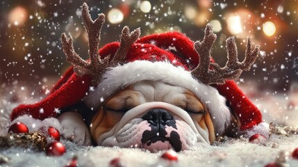 Wall Mural - dog in santa claus hat