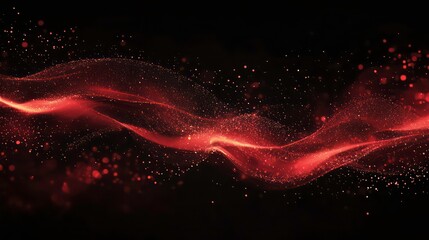 Aufkleber - Abstract red wave of light and particles on a black background.