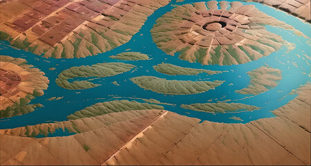 Aufkleber - A blue river with a green swirl in the middle. The water is calm and the sky is clear