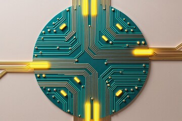Poster - Abstract Circuitry Pattern with Bright Accents in 3D on a Light Foundation