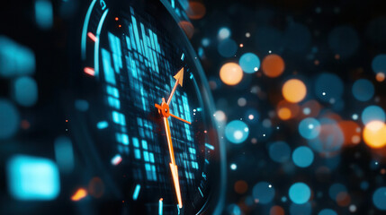 Wall Mural - abstract image of a digital clock with economic policy symbols, concept of timing in economic strate