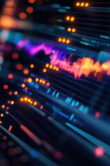 Wall Mural - an abstract image depicting a vibrant digital data stream with neon lights creating a dynamic and fu