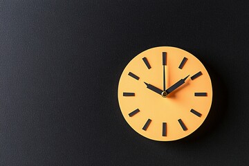 Poster - Craftsmanship and creativity in paper art. A vibrant orange clock against a black wall, showcasing a modern design with clear hour and minute markers.