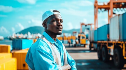 Poster - Dynamic Port Activity Celebrating Africa Industrialization Day and Global Economic Growth on International Workers Day and World Maritime Day