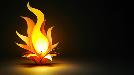 Poster - Craftsmanship and creativity in paper art. A glowing, artistic flame sculpture radiates warmth and creativity against a dark background, evoking a sense of light and inspiration.