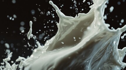 Poster - Dynamic milk splash action studio setting high-speed photography dark background close-up shot fluid motion concept