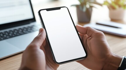 Poster - Smartphone use for work productivity home office technology focus indoor setting close-up viewpoint modern lifestyle
