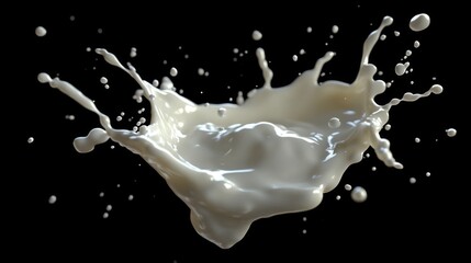 Poster - Dynamic milk splash action studio setting high-speed photography black background close-up fluid motion concept for engagement