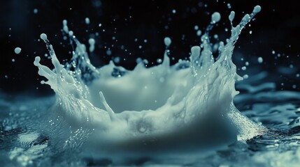 Poster - Dynamic water splash moment close-up nature photography dark background captivating visual fluidity and motion