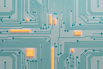 Poster - 3D Abstract Circuit Pattern with Vibrant Accents on Light Background