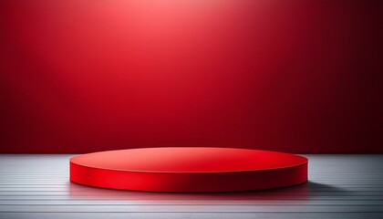 Poster - Empty room interior design or red pedestal display on vivid background with blank stand