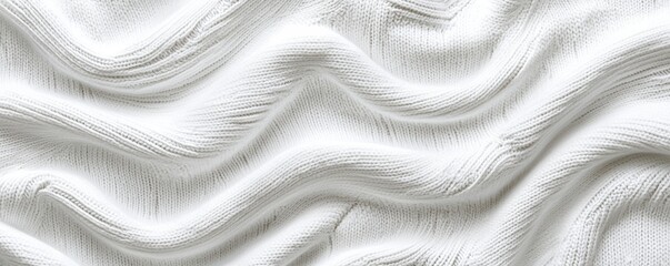 Poster - Home sweet home, A close-up view of textured white fabric, displaying flowing, wavy patterns that create a sense of softness and elegance.