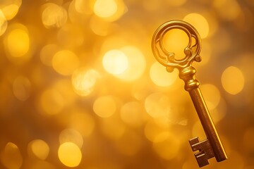 Aufkleber - Elegant Vintage Key Against a Sparkling Golden Background Creating a Magical Atmosphere and Evoking Feelings of Mystery and Adventure