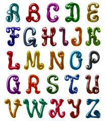 Poster - Twisted colorful glossy large latin letters drawn with paint isolated on a white background