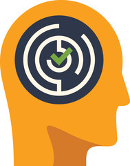 Poster - human head silhouette containing a solved maze with a check mark symbol is representing the concept 