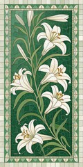 Poster - Mosaic of White Lilies on a Vibrant Green Background in Standard Horizontal Format. Generative AI