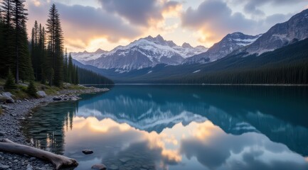 Wall Mural - Serene lake surrounded by majestic mountains