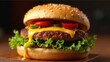 © Endry Creator - Close-up of a juicy burger with lettuce, cheese, tomato, and sesame bun. Appetizing and vibrant food photography. Generative, AI,