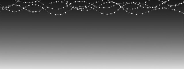 Poster - Garlands with white shine on transparent background. Christmas silver sparkling lights garlands. Garlands with light effect. Vector EPS 10