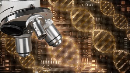 Wall Mural - laboratory research, scientist microscope checking gene