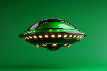 Fototapete - Alien spacecraft as a clean, circular shape with a glowing center hovering over a solid color background