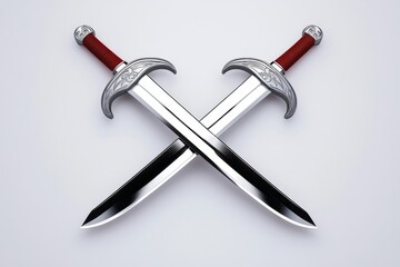 Poster - Clean design of dual swords crossed akimbo, with sharp, sleek lines and a monochromatic palette
