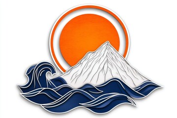 Poster - A flat 2D illustration of Alaska Denali mountain with vibrant colors and bold outlines on a white background