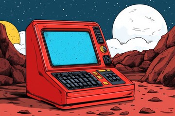 Poster - Ajax depicted in a retro computer screen interface, showing early internet dynamic content loading concepts