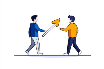 Poster - Ajax illustrated in 2D, showing arrows between client and server on a clean white background with soft colors