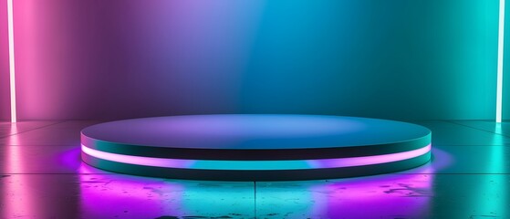 Aufkleber - Modern stage platform in vibrant neon colors with gradient lighting, ideal for showcasing performances, events, and creative presentations in a stylish atmosphere.