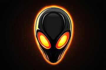 Poster - Alien head drawn with simple shapes and large glowing eyes against a plain dark background