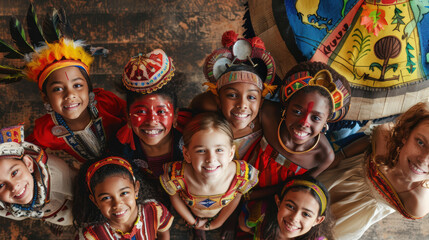 A group of children wearing colorful clothing