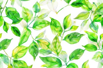 Sticker - Watercolor painting of green leaves with white background, perfect for decoration or illustration