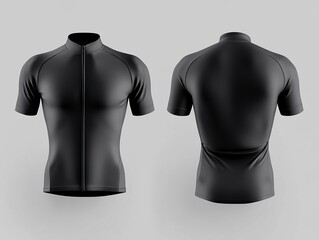 Wall Mural - black Cycling jersey template mockup with front and back view.
