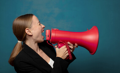 Wall Mural - young blonde woman with a megaphone