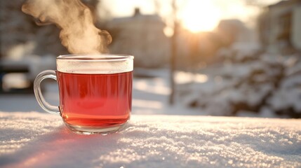 Poster - Warm Tea Steaming In Winter Snow