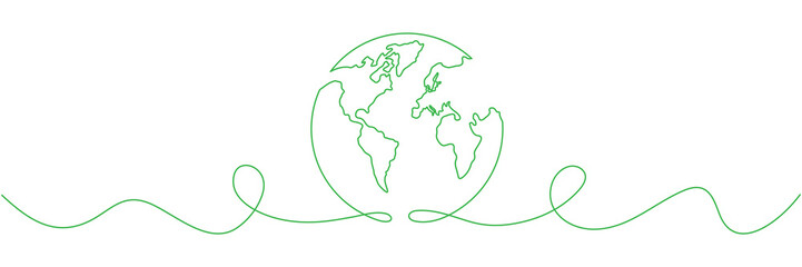 Poster - Planet Earth continuous line drawing. World map with curve line. Linear globe symbol. Vector illustration isolated on white.