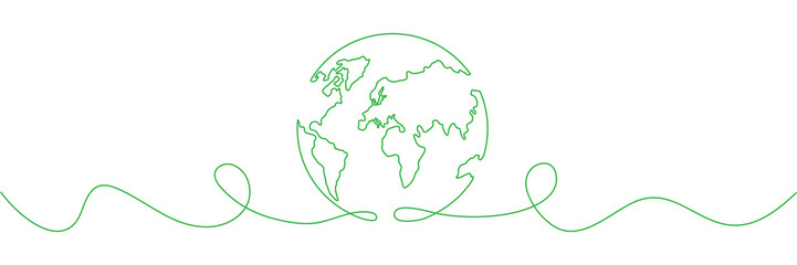 Poster - Planet Earth continuous line drawing. World map with curve line. Linear globe symbol. Vector illustration isolated on white.