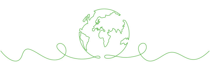 Wall Mural - Planet Earth continuous line drawing. World map with curve line. Linear globe symbol. Vector illustration isolated on white.